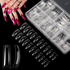 Yokilly tips de uñas forma ataúd transparentes ideales para uñas acrílicas, duraderas y fáciles de aplicar.