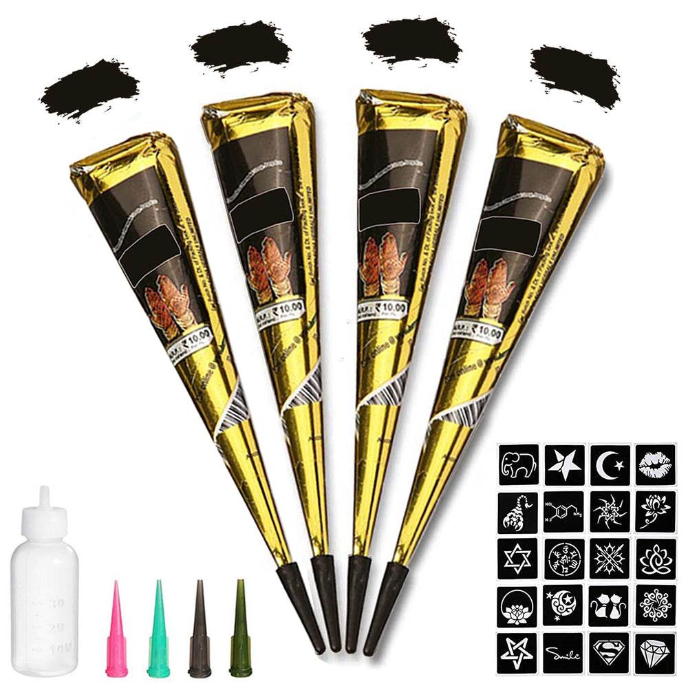 Conos de tatuaje negro de Yomagine para crear diseños temporales en la piel.