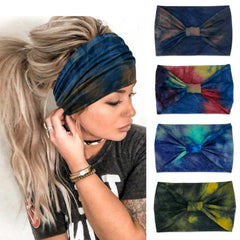 Diadema YONUF Ancha Estilo Bohemio Azul Jaspeado, cómoda para yoga y entrenamientos.