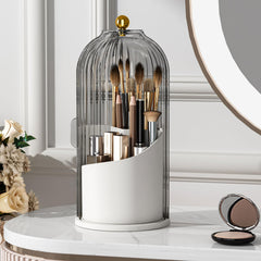 YOOLENS makeup brush holder with lid, 360° rotating base for easy access.