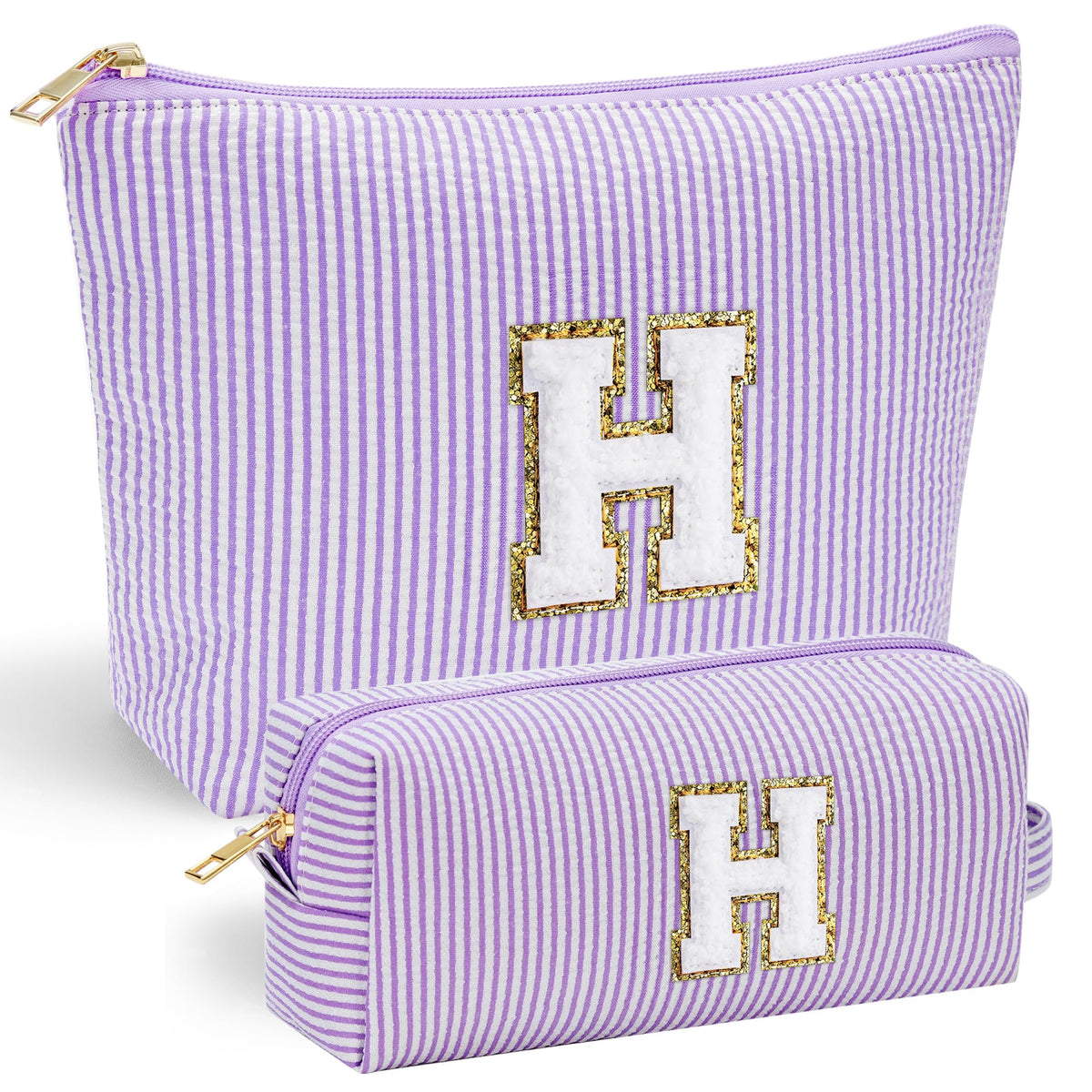 Bolsa YOOLIFE de maquillaje personalizada con letra chenille en la parte frontal, con estilo único.