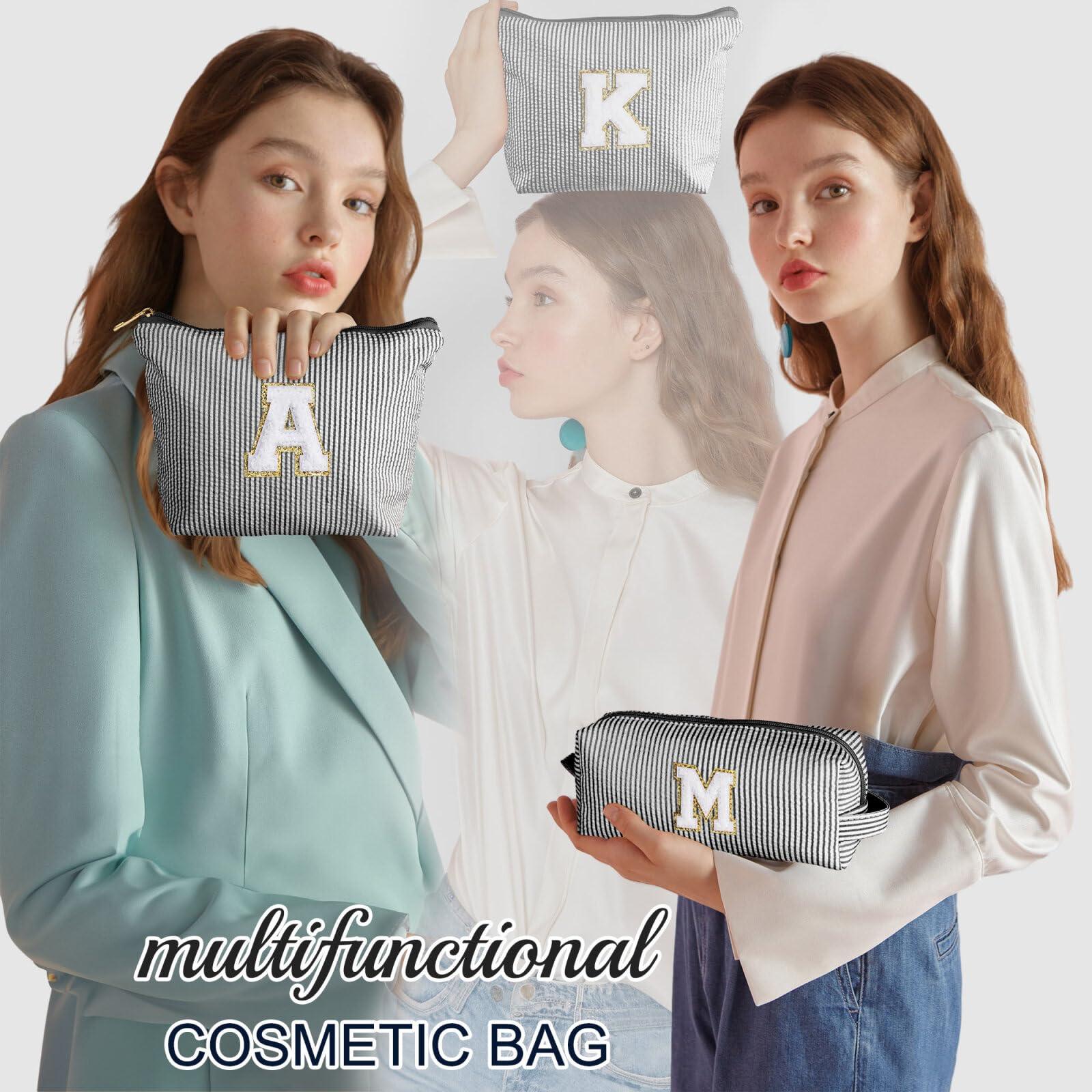 YOOLIFE bolso cosmetico inicial chenille azul, diseño unico para regalo