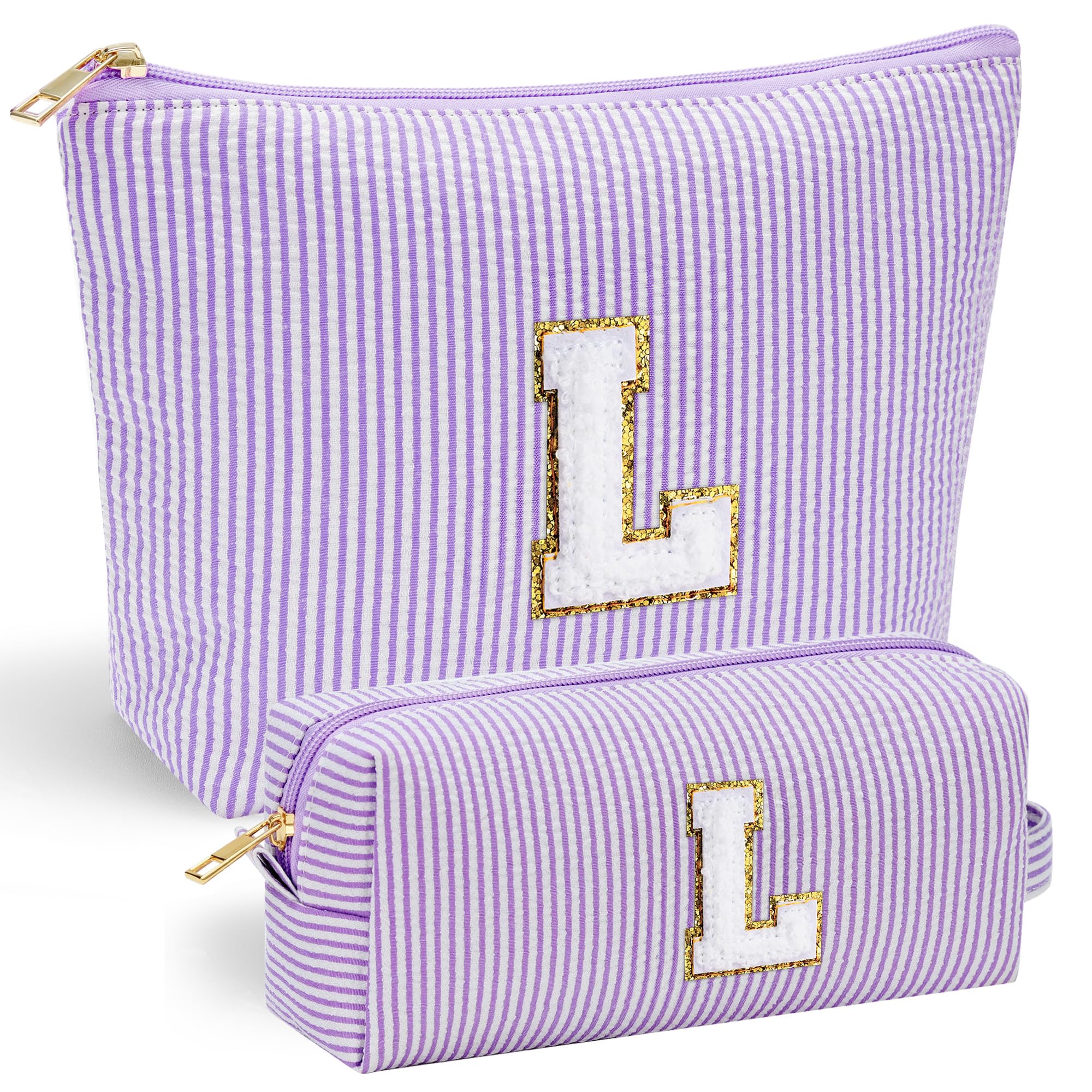 YOOLIFE bolso de maquillaje con inicial chenille en el frente, diseño duradero
