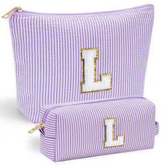 YOOLIFE bolso de maquillaje con inicial chenille en el frente, diseño duradero