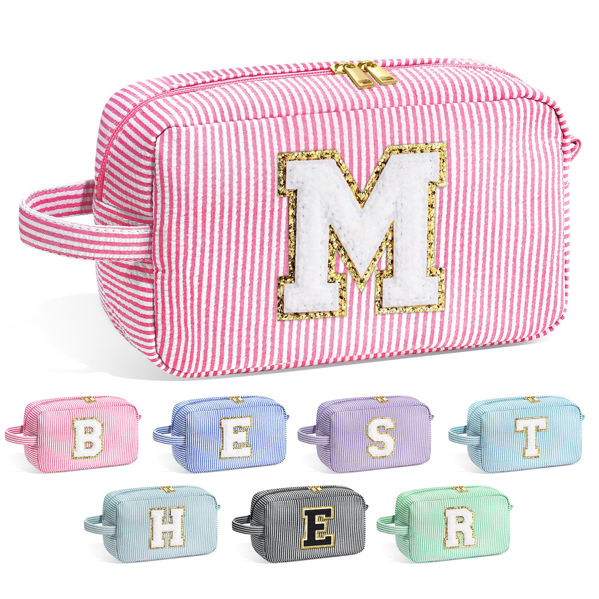 Bolsa YOOLIFE de maquillaje inicial con letra chenille y diseño distintivo.