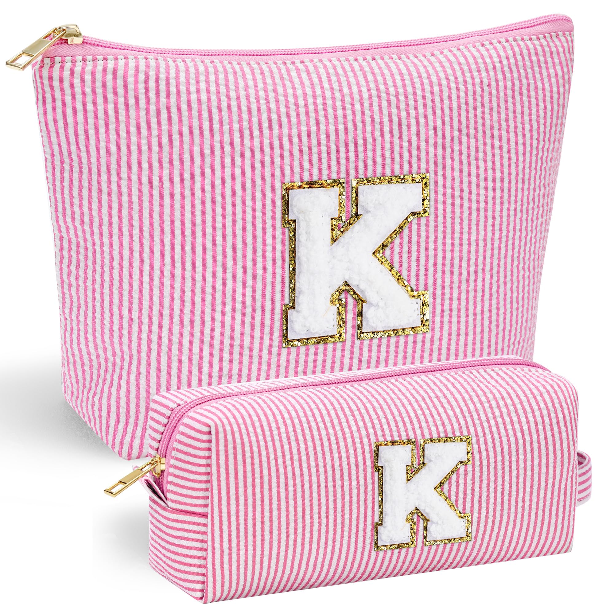 YOOLIFE bolsa de maquillaje con inicial en chenille en el frente, regalo único.
