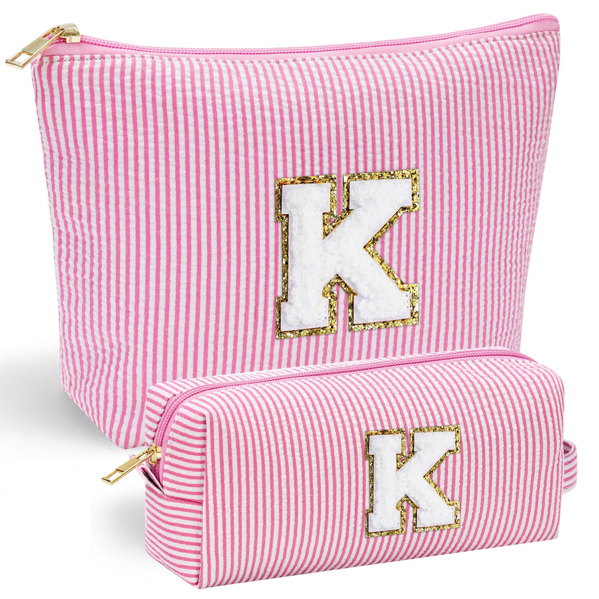 YOOLIFE bolsa de maquillaje con inicial en chenille en el frente, regalo único.