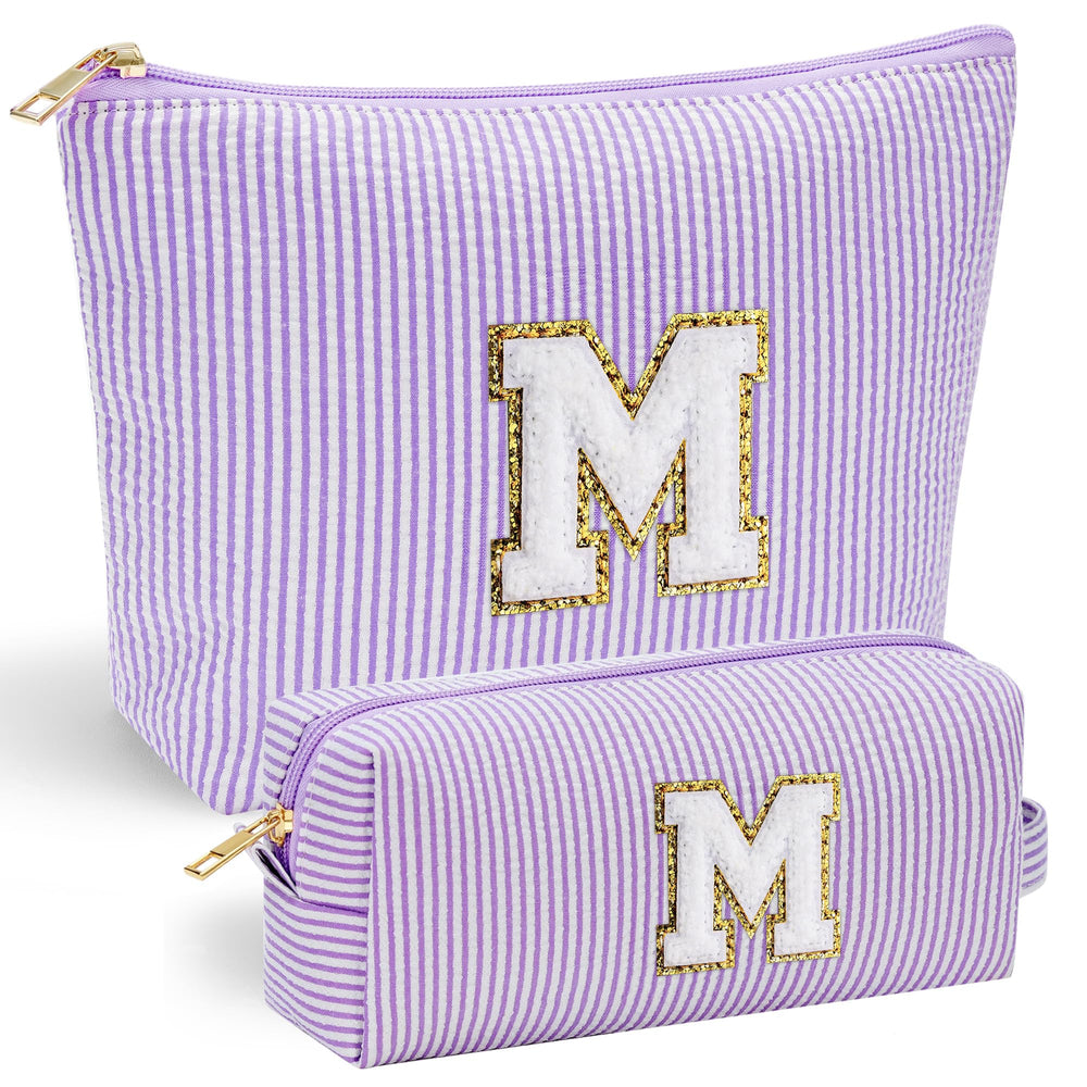 YOOLIFE bolso de maquillaje: frente con letra chenille, diseño distintivo.