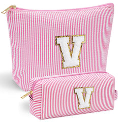 YOOLIFE bolsa de maquillaje de viaje rosa, vista frontal, ideal para viajes o uso diario.