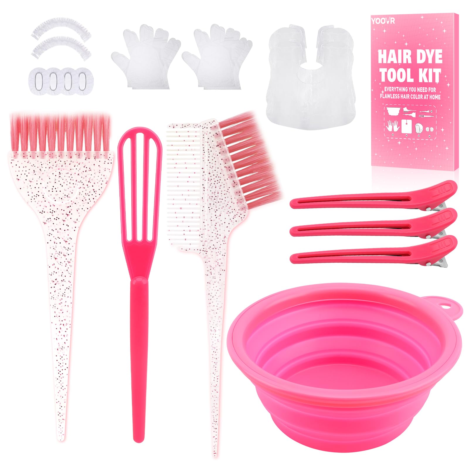 YOOVR kit decoloración y tinte: cepillo para distribución uniforme y resultados precisos.