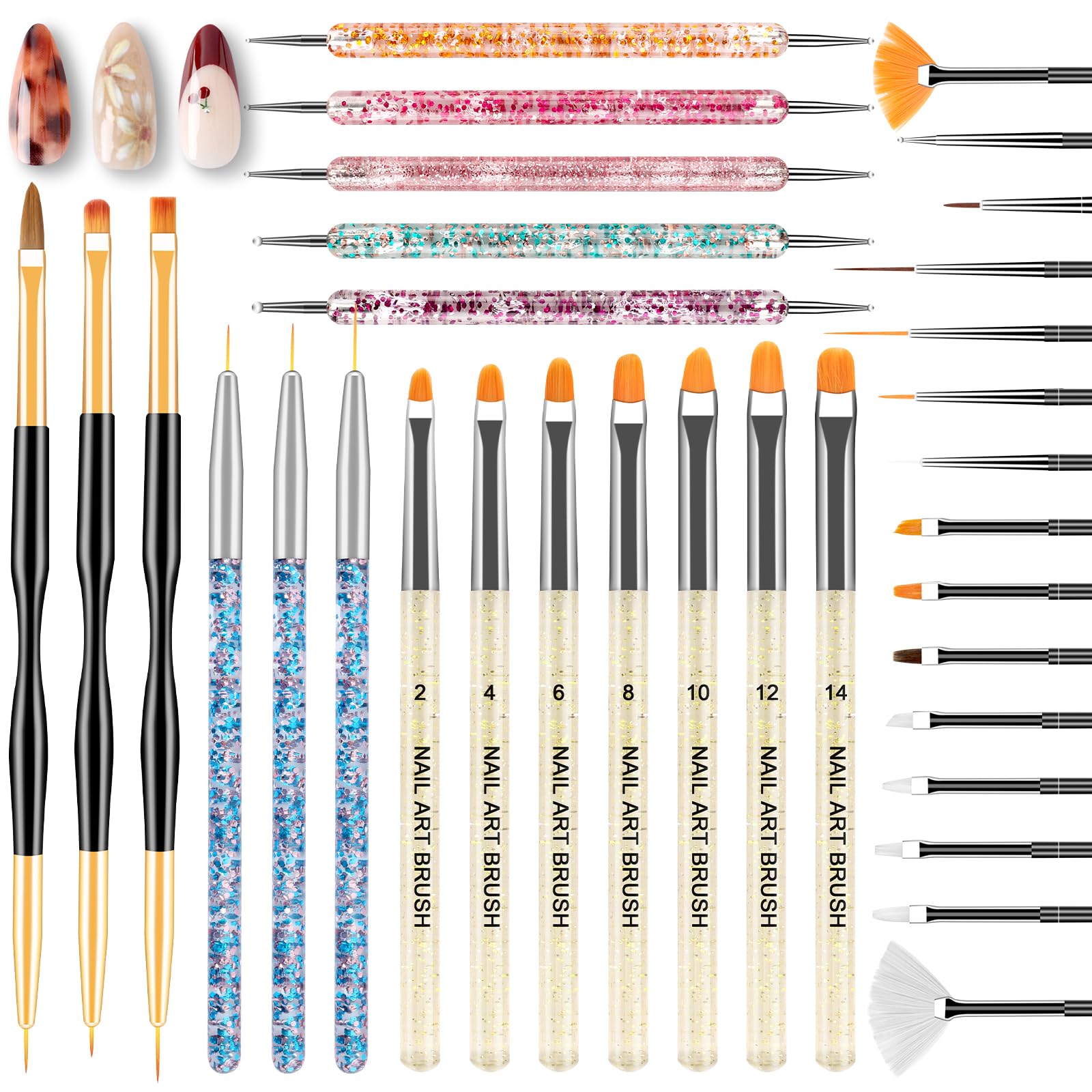 YOOVR pinceles arte uñas set 33 piezas, variedad para diseños precisos