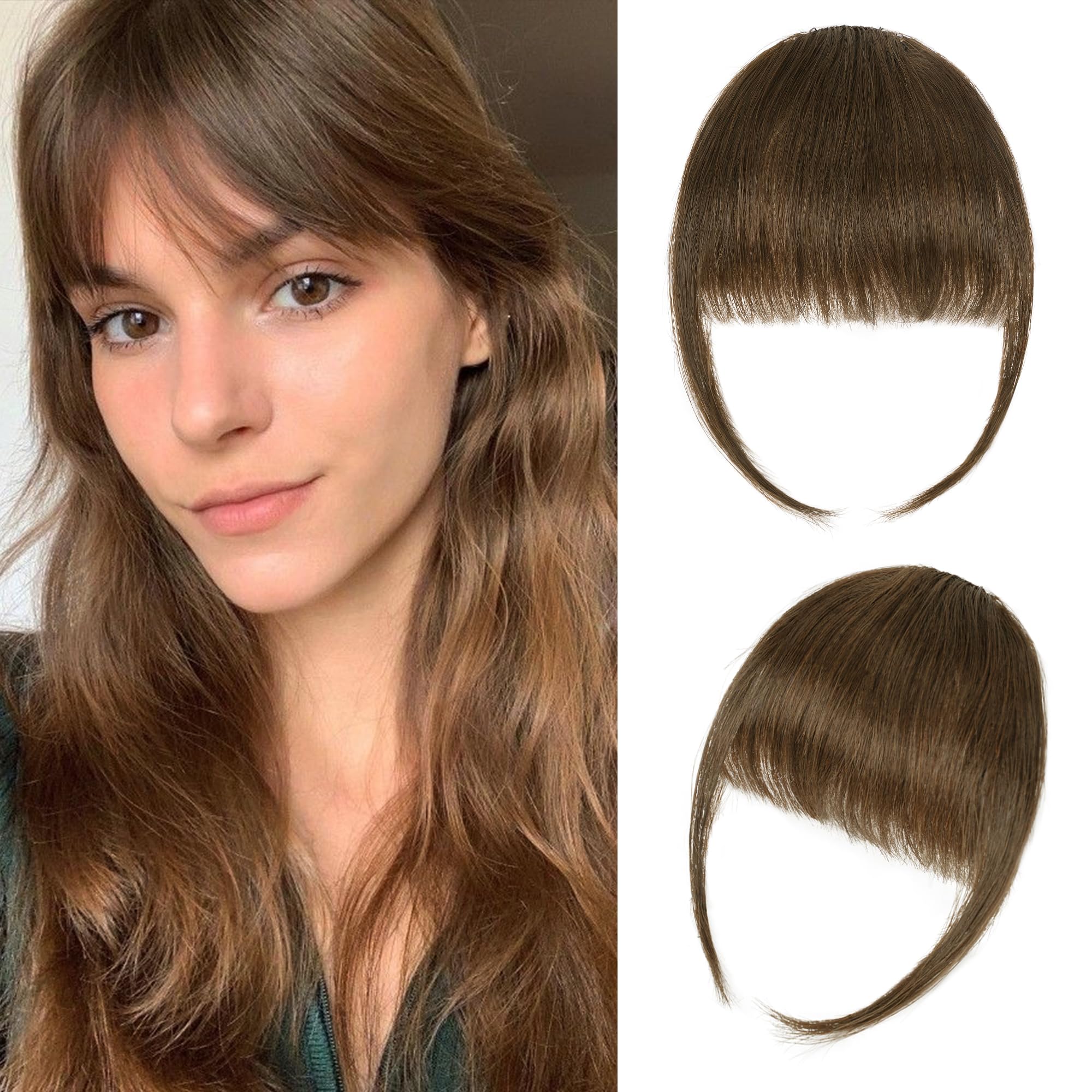 Franja Yorda con pinza para pelo humano natural, acabado discreto
