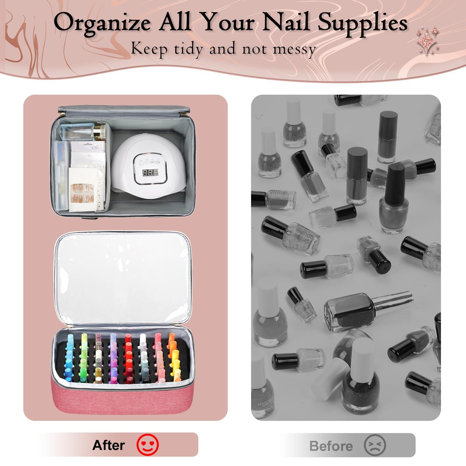 Poches et filets pour accessoires et outils de manucure.