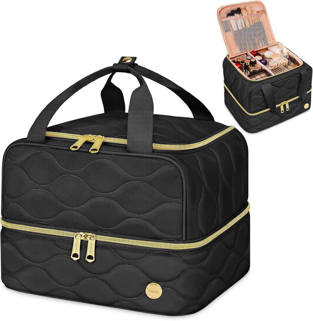 YOREPEK cosmetiquera de maquillaje con dos capas, ideal para organización al viajar