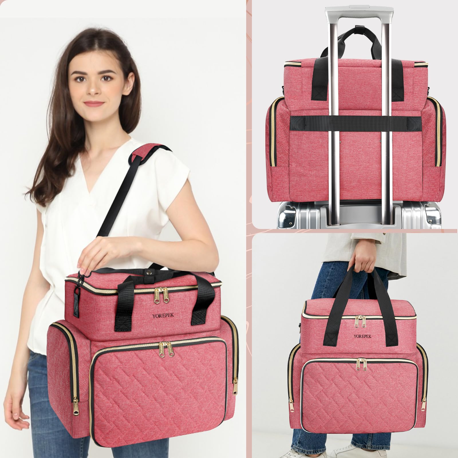 Trois options d’accrochage pour la poignée de bagage pratique.