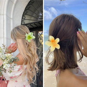 Clips flor hawaiana de YosaiHom en azul ideal para recogidos ligeros.