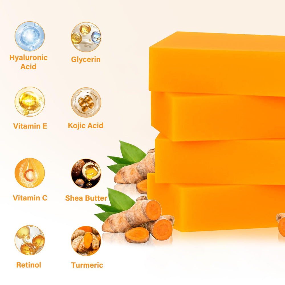 YOSEGOOTER: jabon curcuma barra que revela textura revitalizada y piel radiante.