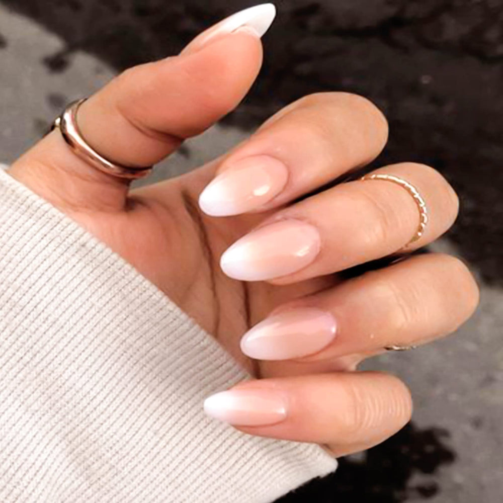 YOSOMK uñas postizas media, efecto suave en rosa-blanco