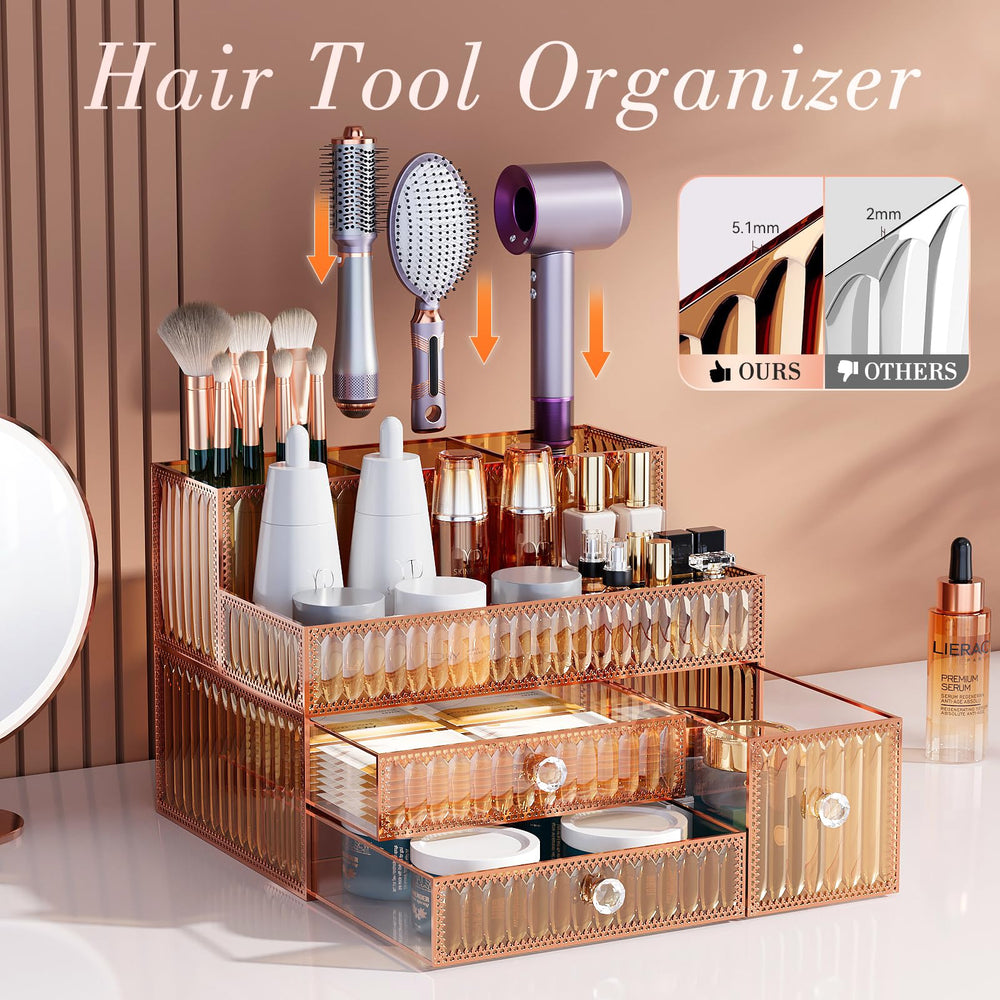 Youdepot Organisateur soins visage en verre trempé doré pour votre routine.