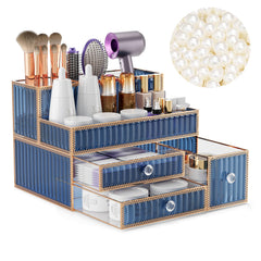 Youdepot organiza cabello con soporte de vidrio templado azul, ideal para secador y cepillos.
