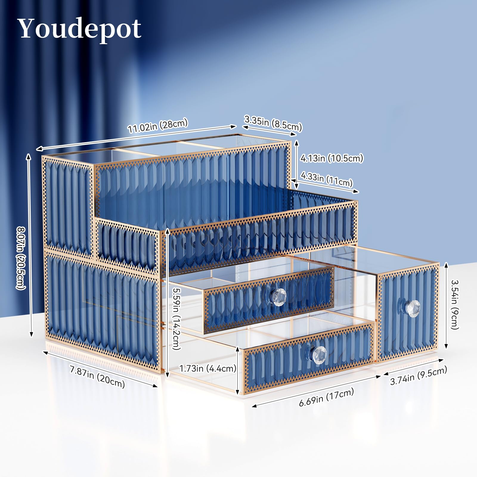 Youdepot estante multifuncional azul para baño, optimiza el espacio y evita desorden.