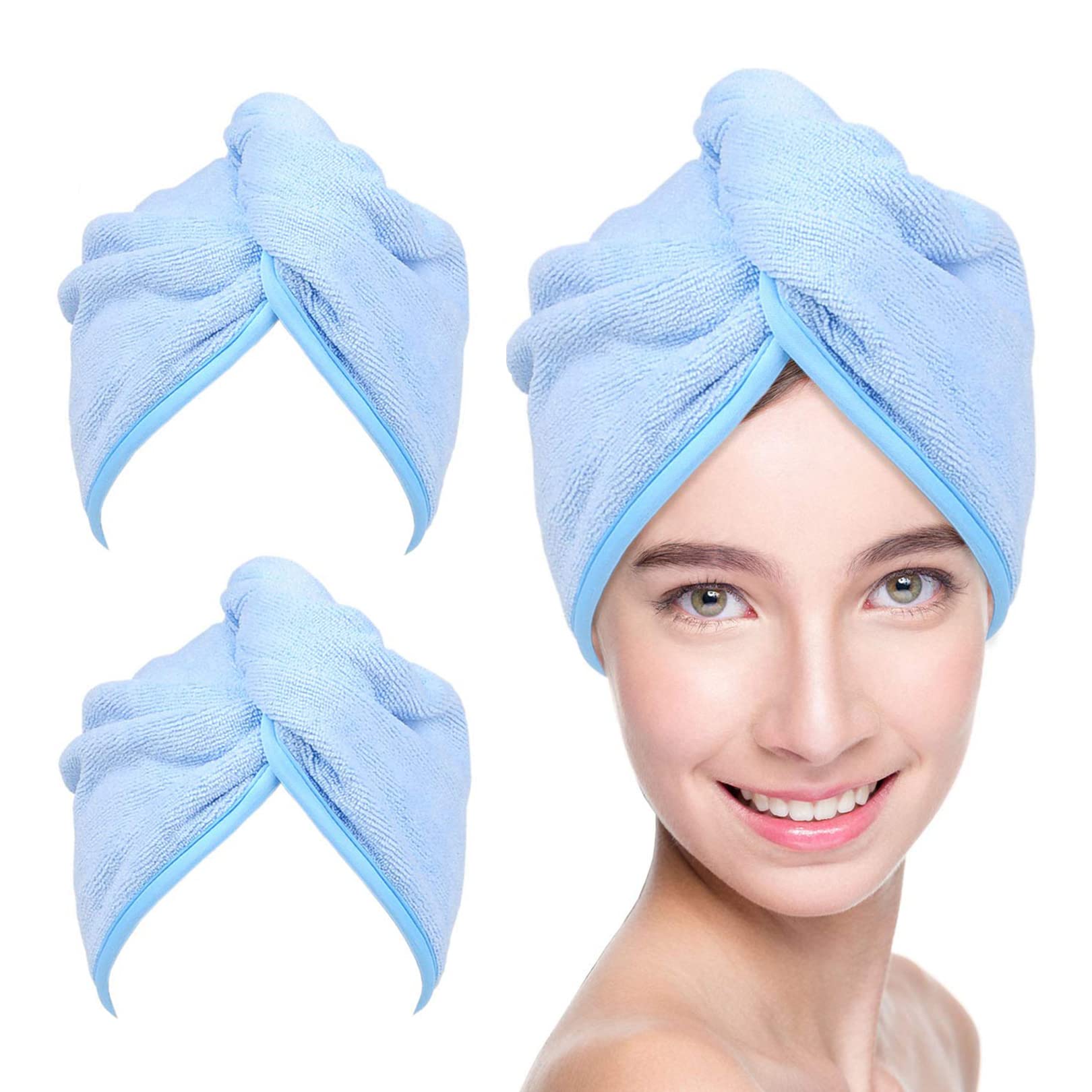 Toalla YoulerTex de microfibra absorbente 10x26 azul para secado rápido del cabello.
