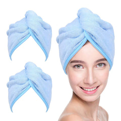 Toalla YoulerTex de microfibra absorbente 10x26 azul para secado rápido del cabello.