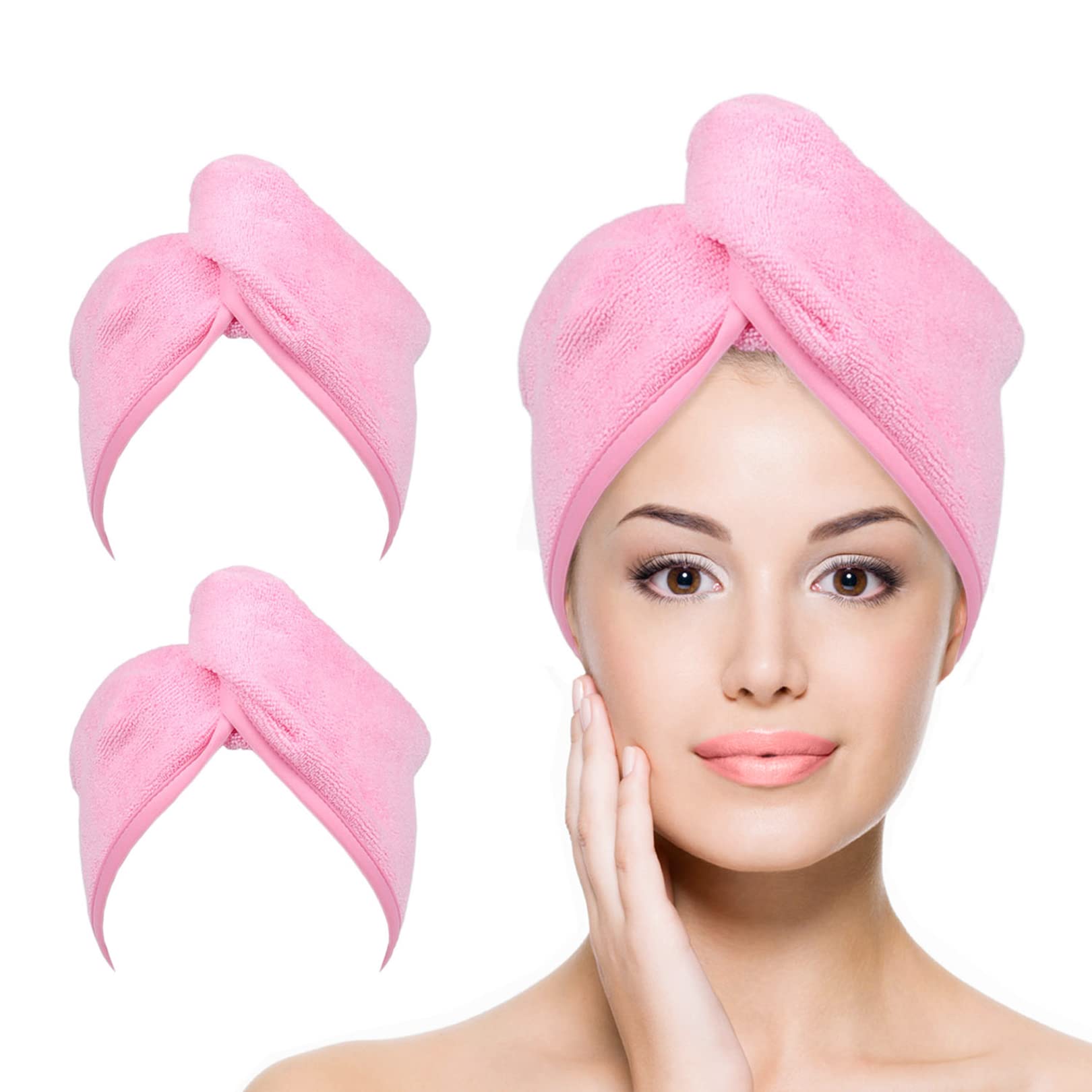 YoulerTex: vista frontal de la toalla de microfibra rosa para cabello, absorbe rápido.