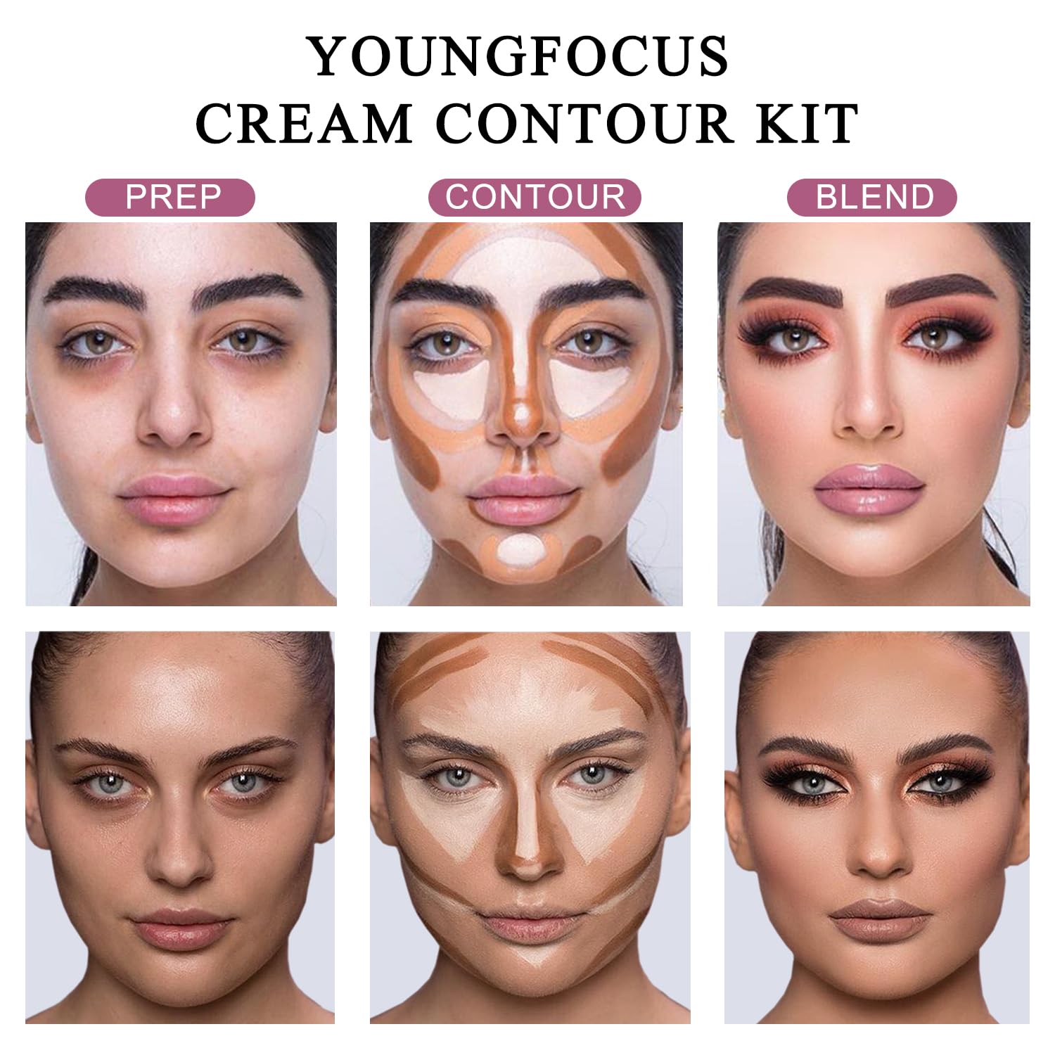 Youngfocus contorno tonos claros oscuros para sombrear y modelar el rostro.