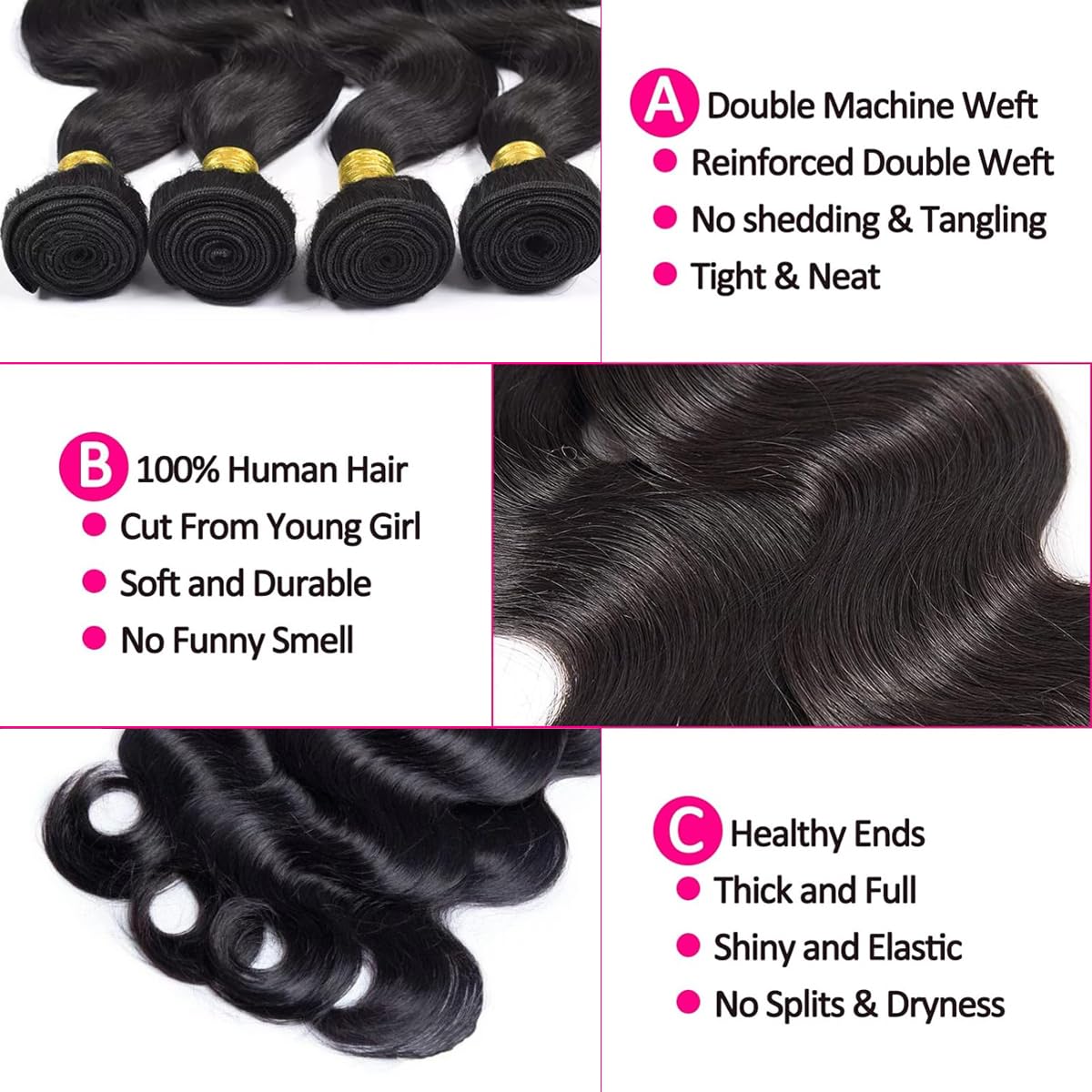 Youngirl cabello humano, onda corporal 20 pulgadas, peinados versátiles y naturales