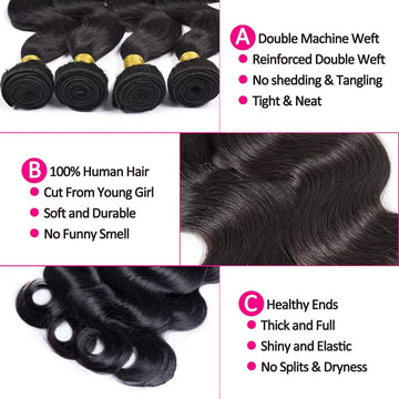 Youngirl cabello humano, onda corporal 20 pulgadas, peinados versátiles y naturales