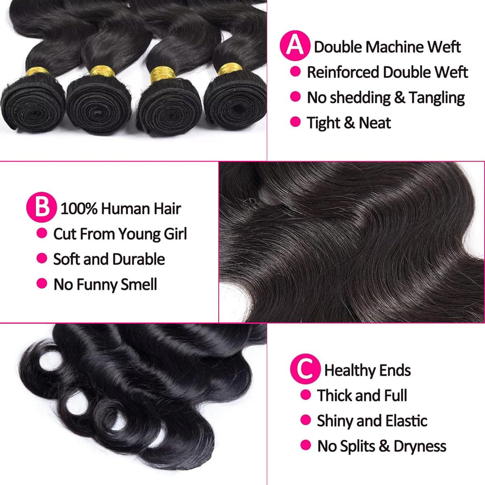 Youngirl cabello humano, onda corporal 20 pulgadas, peinados versátiles y naturales