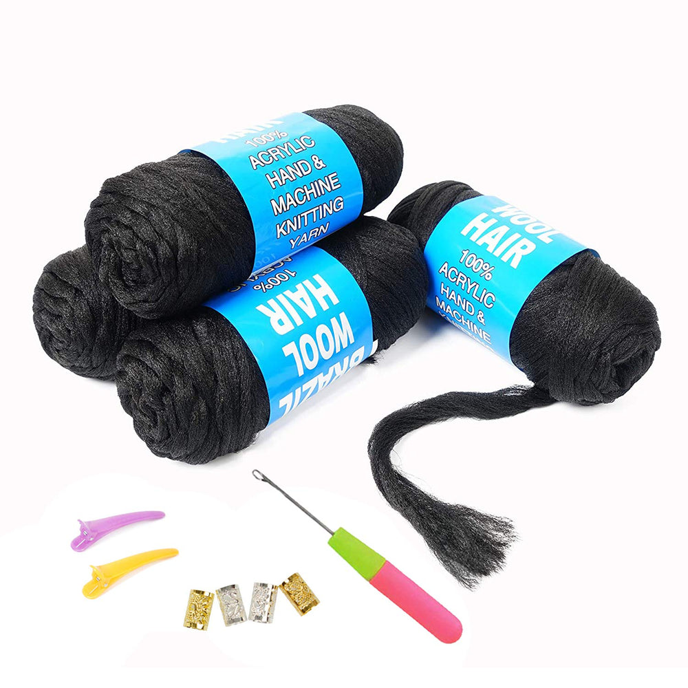 Youngther hilo acrílico brasileño negro natural, ideal para trenzados duraderos.