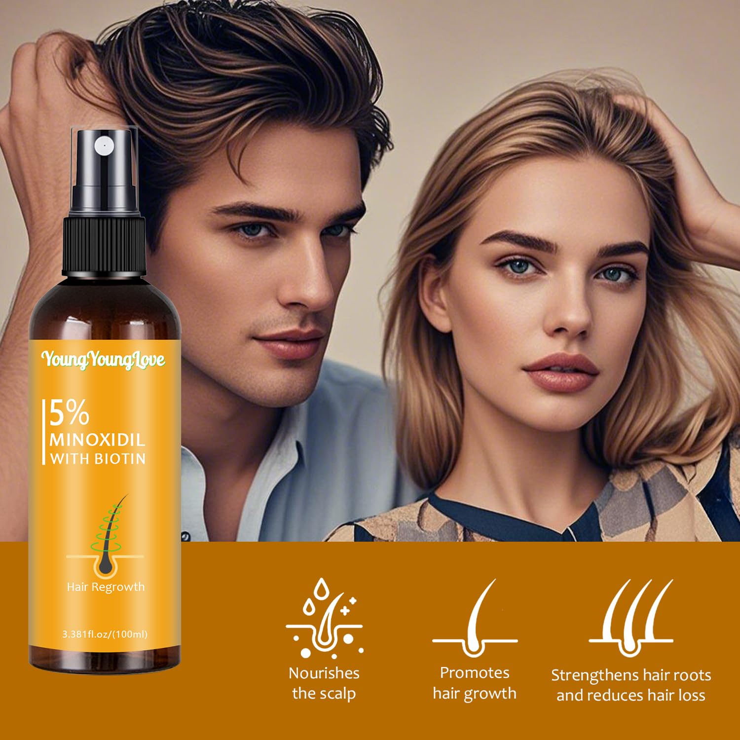 Aplicador spray de YOUNGYOUNGLOVE para aplicar Minoxidil 5% con biotina.