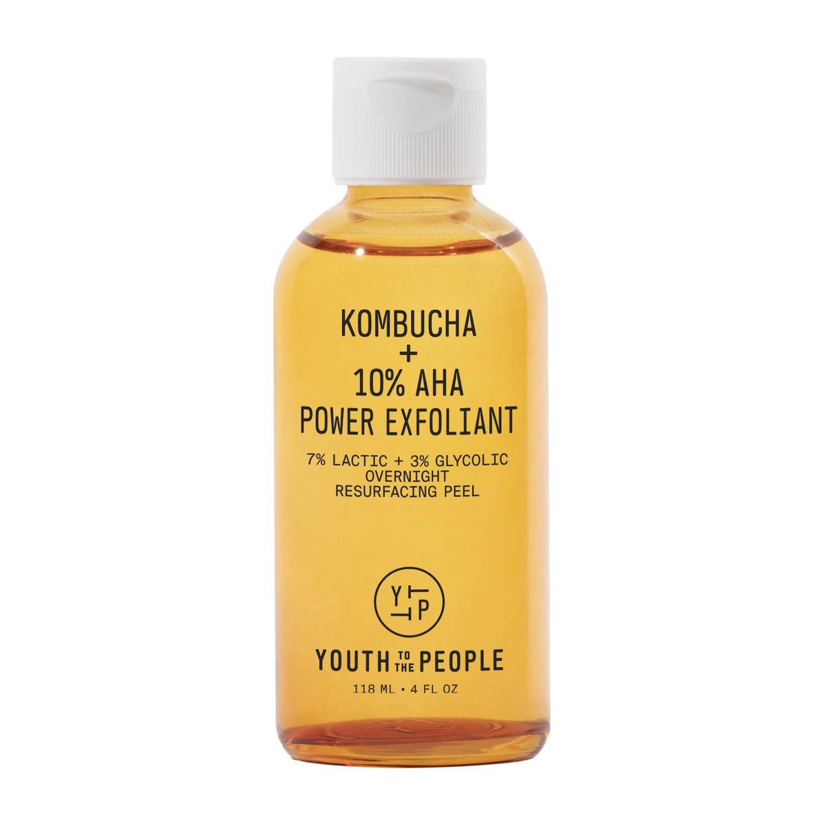 Youth To The People Kombucha + 10% AHA Toner, botella elegante para uso nocturno que suaviza la textura.