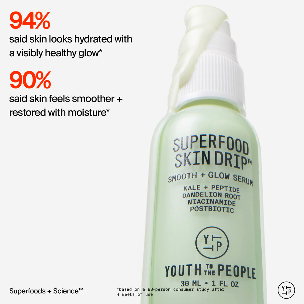 Youth To The People Skin Drip: enfoque en 5% Niacinamida para tono uniforme.