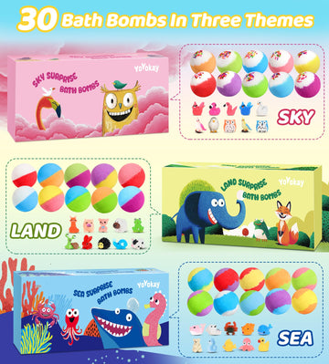 YoYokay bombas de baño para niños con juguetes tierra, ideal para despertar la imaginación.