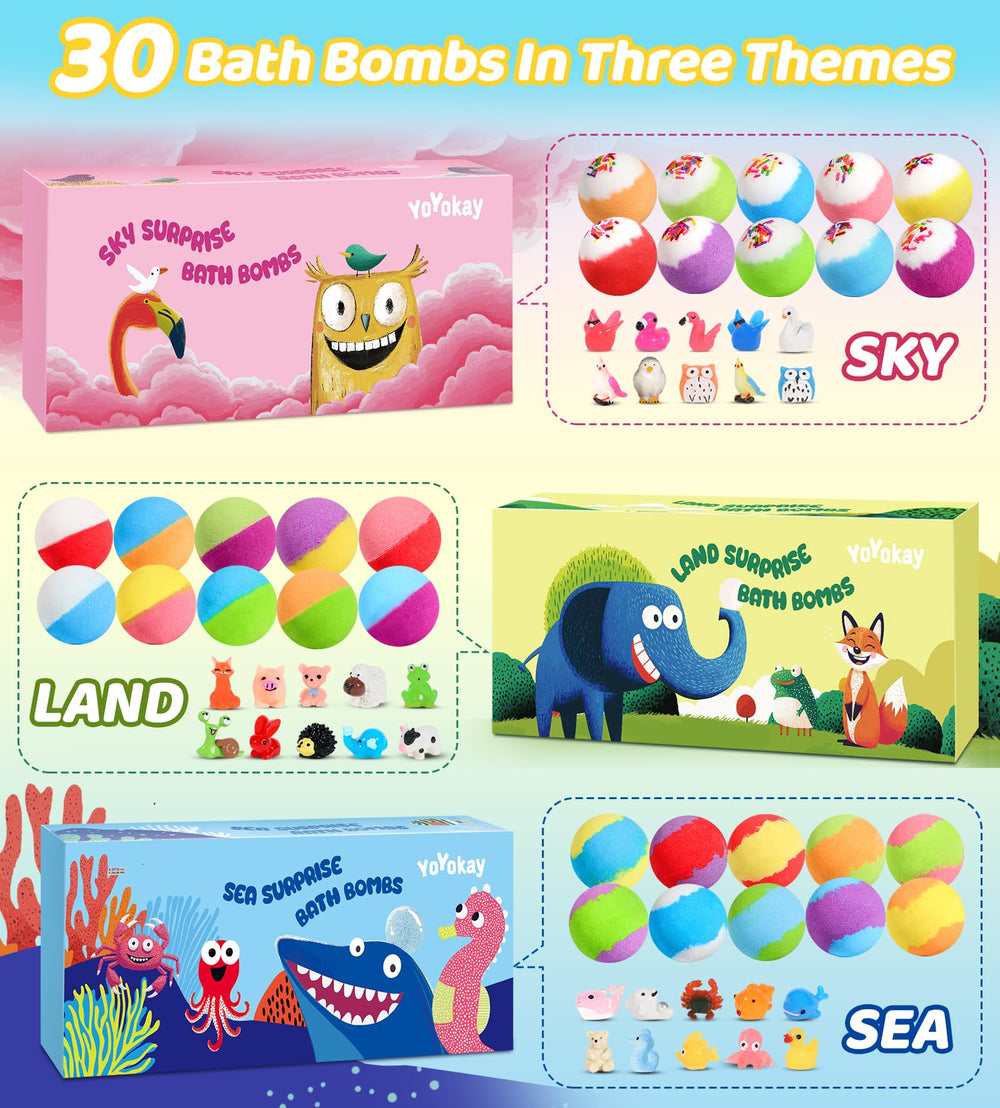 YoYokay bombas de baño para niños con juguetes tierra, ideal para despertar la imaginación.
