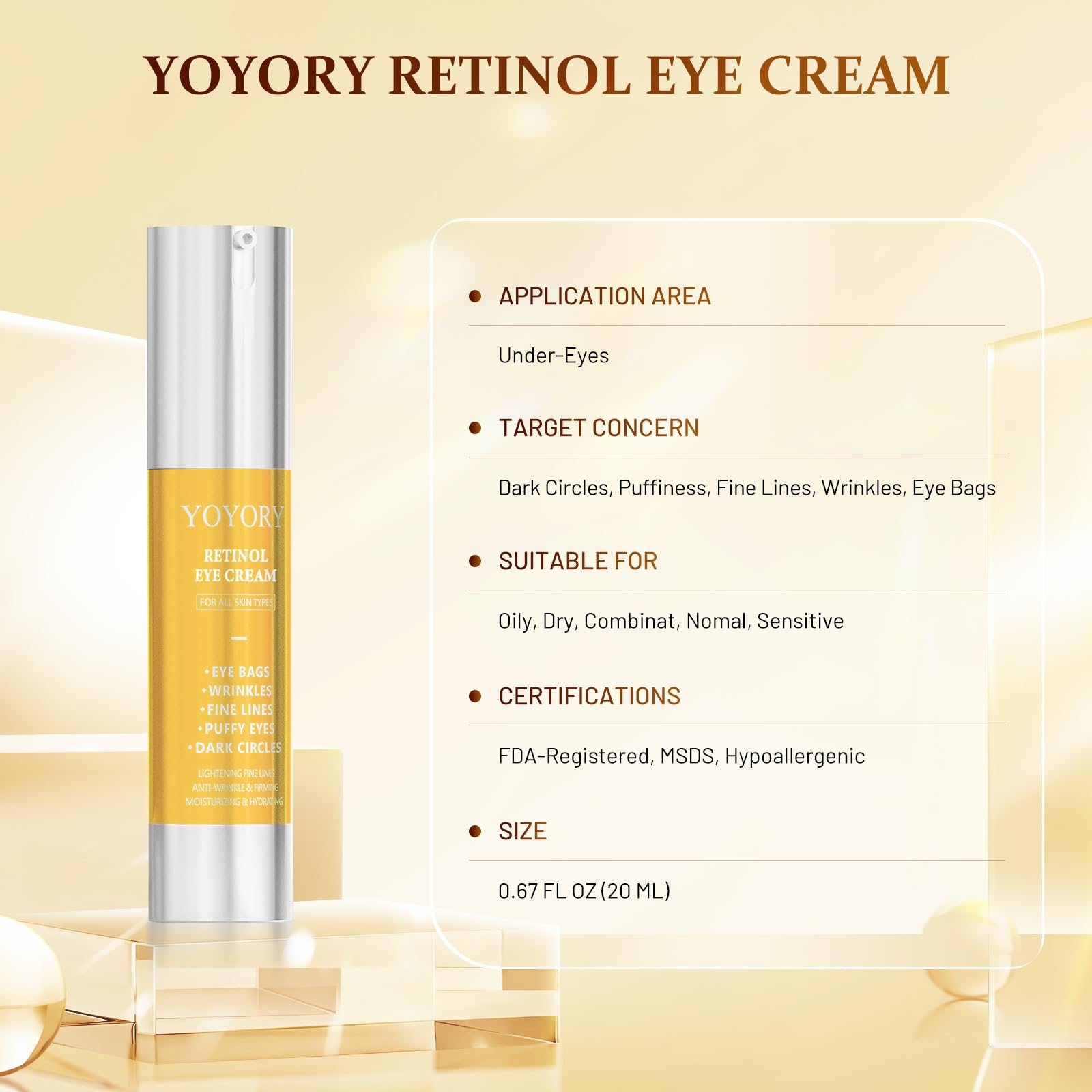 YOYORY Crema de Ojos con Textura Hidratante para mayor comodidad diaria