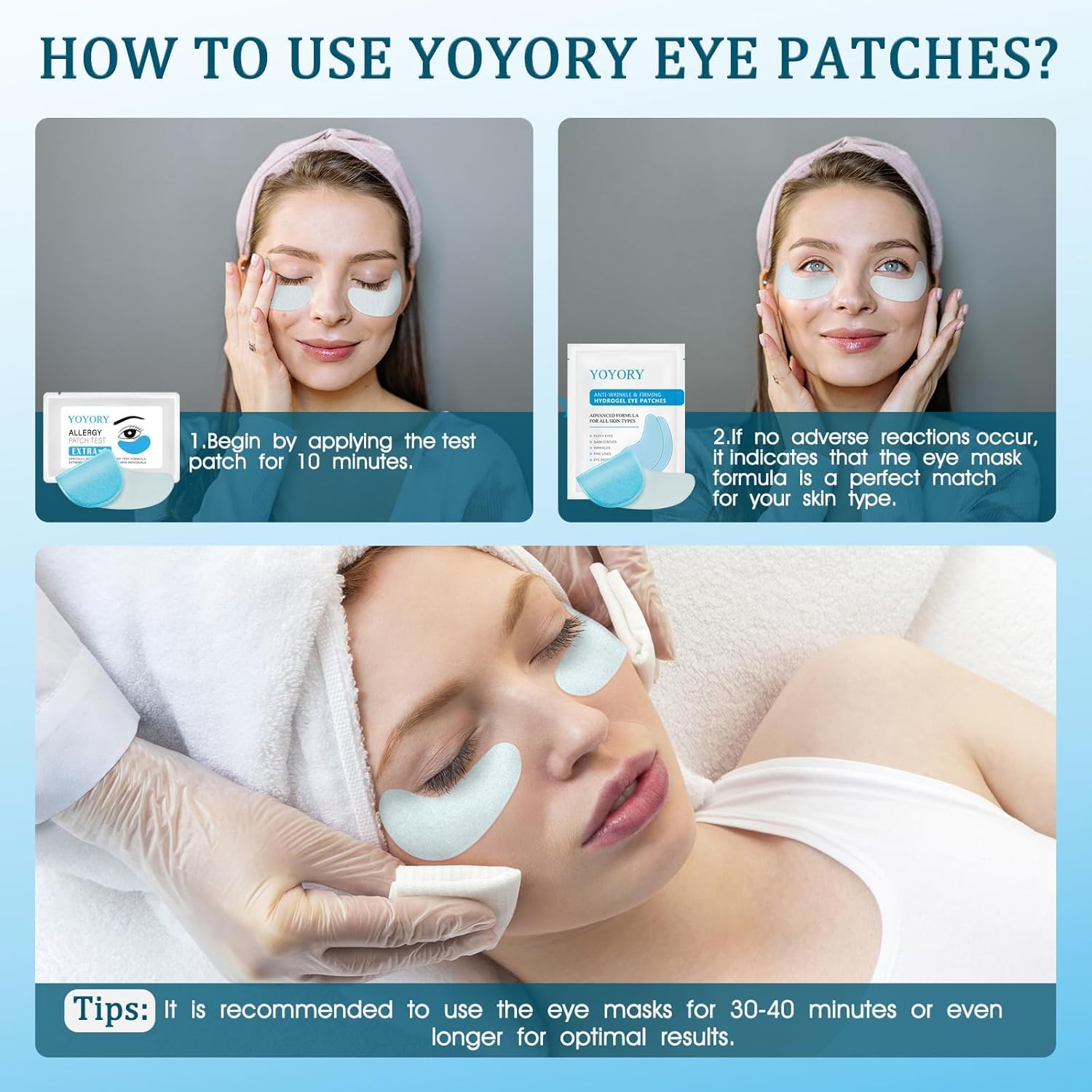 Parches YOYORY ojos con ingredientes veganos y libres de parabenos y sulfatos.