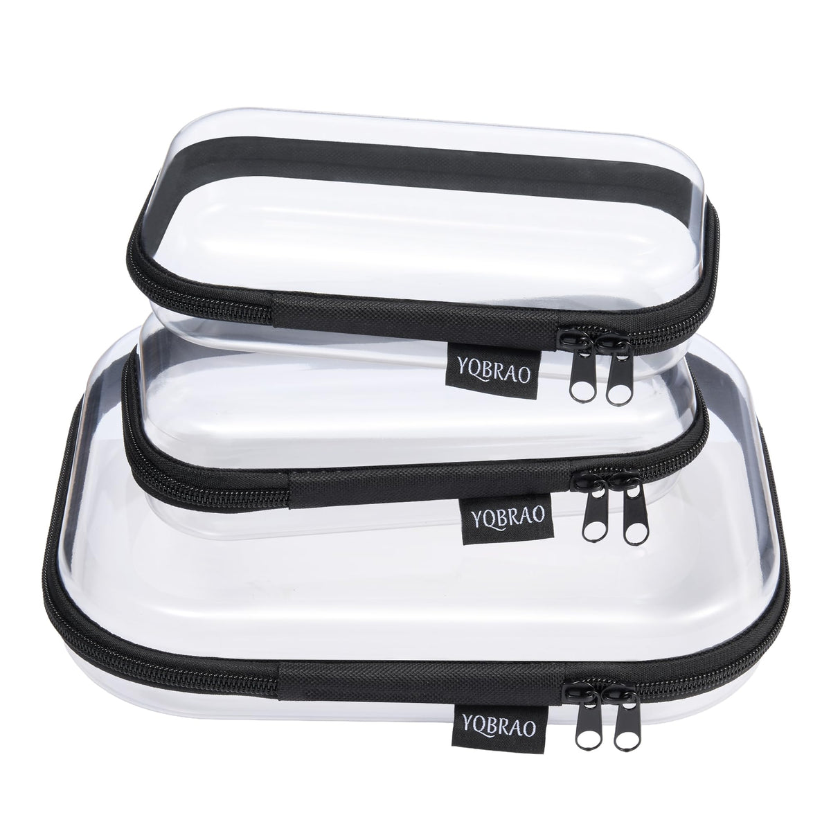 Estuche rígido YQBRAO transparente con cremallera para organización de viaje y cosméticos