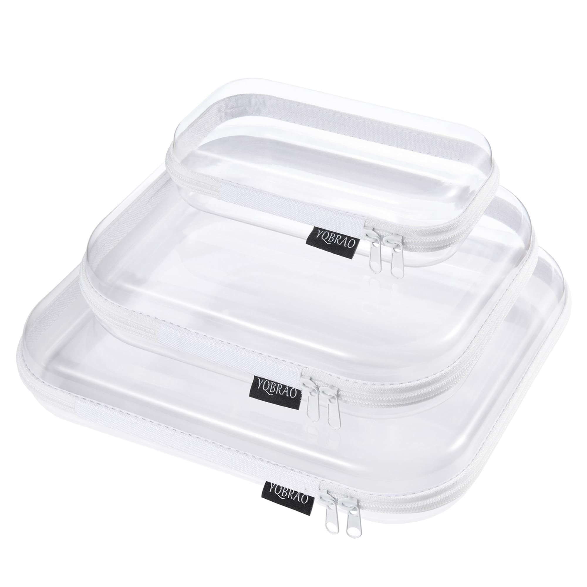 Estuche rígido YQBRAO transparente con cremallera doble para cosméticos.