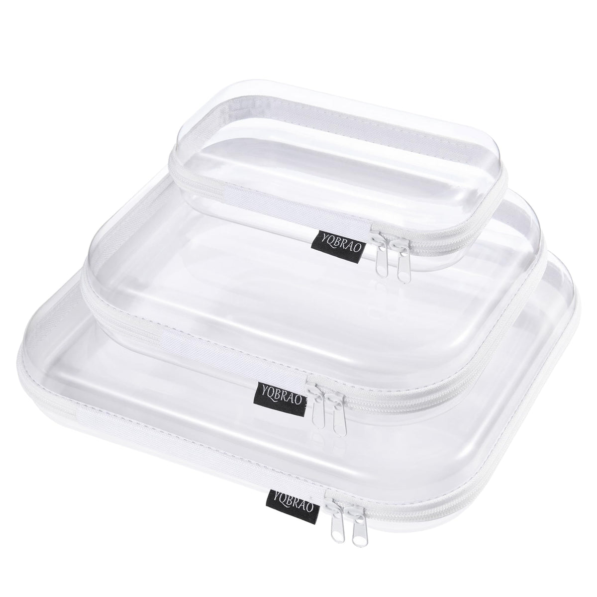 Estuche rígido YQBRAO transparente con cremallera doble para cosméticos.