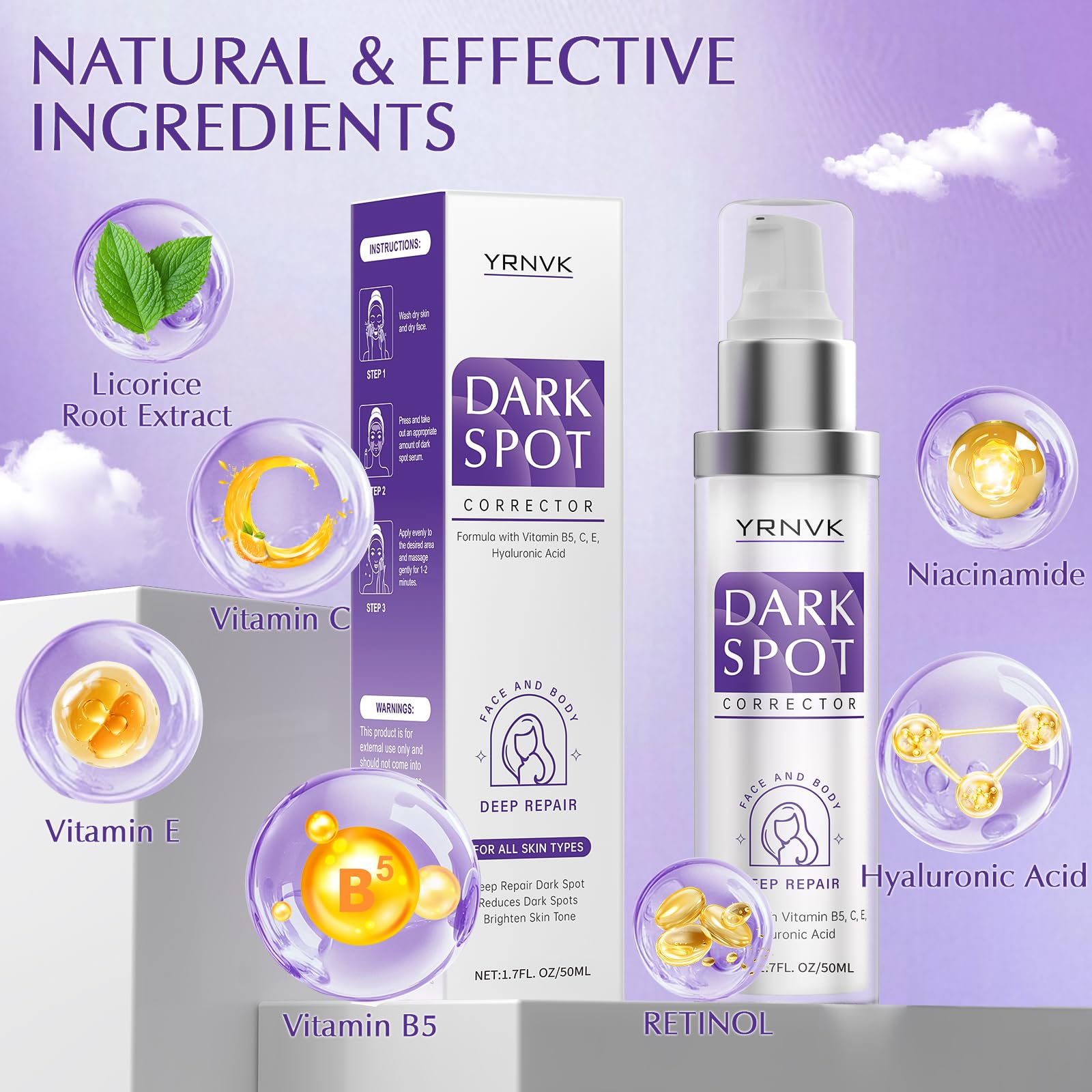 YRNVK Suero corrector: penetración profunda para reducir manchas y daño solar.