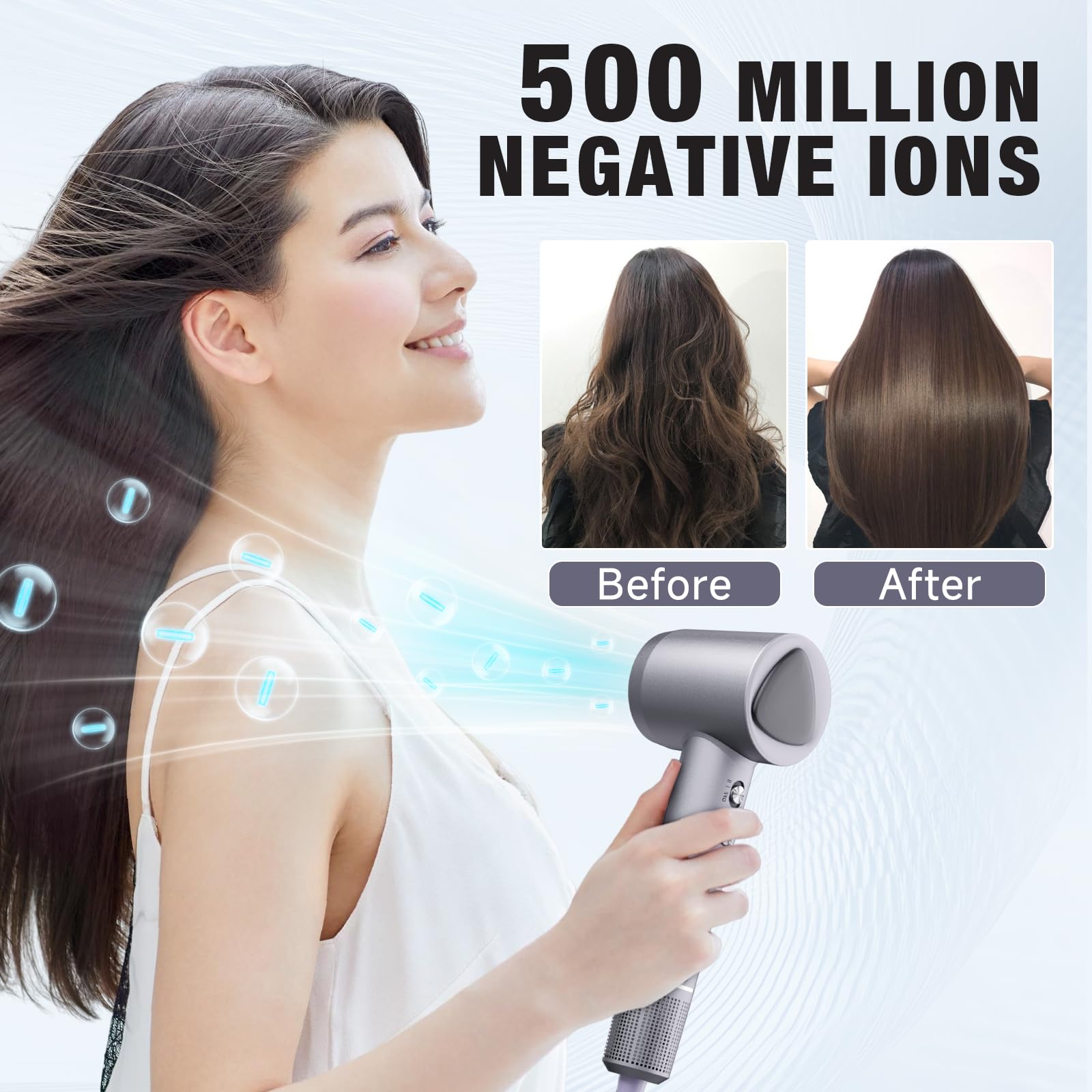 YSATERY secador iónico con 500 millones de iones negativos para cabello suave.