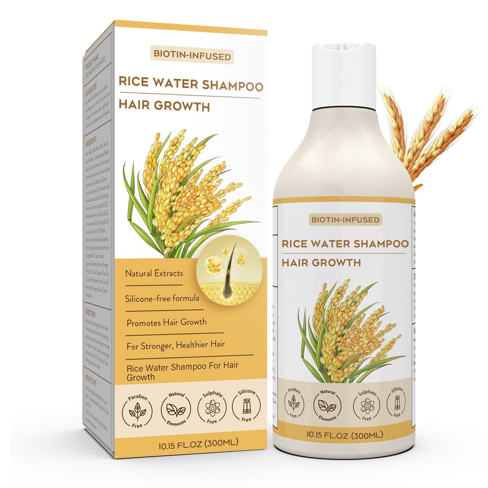YSKWA Champú Agua de Arroz, cuidado suave para cabello delicado
