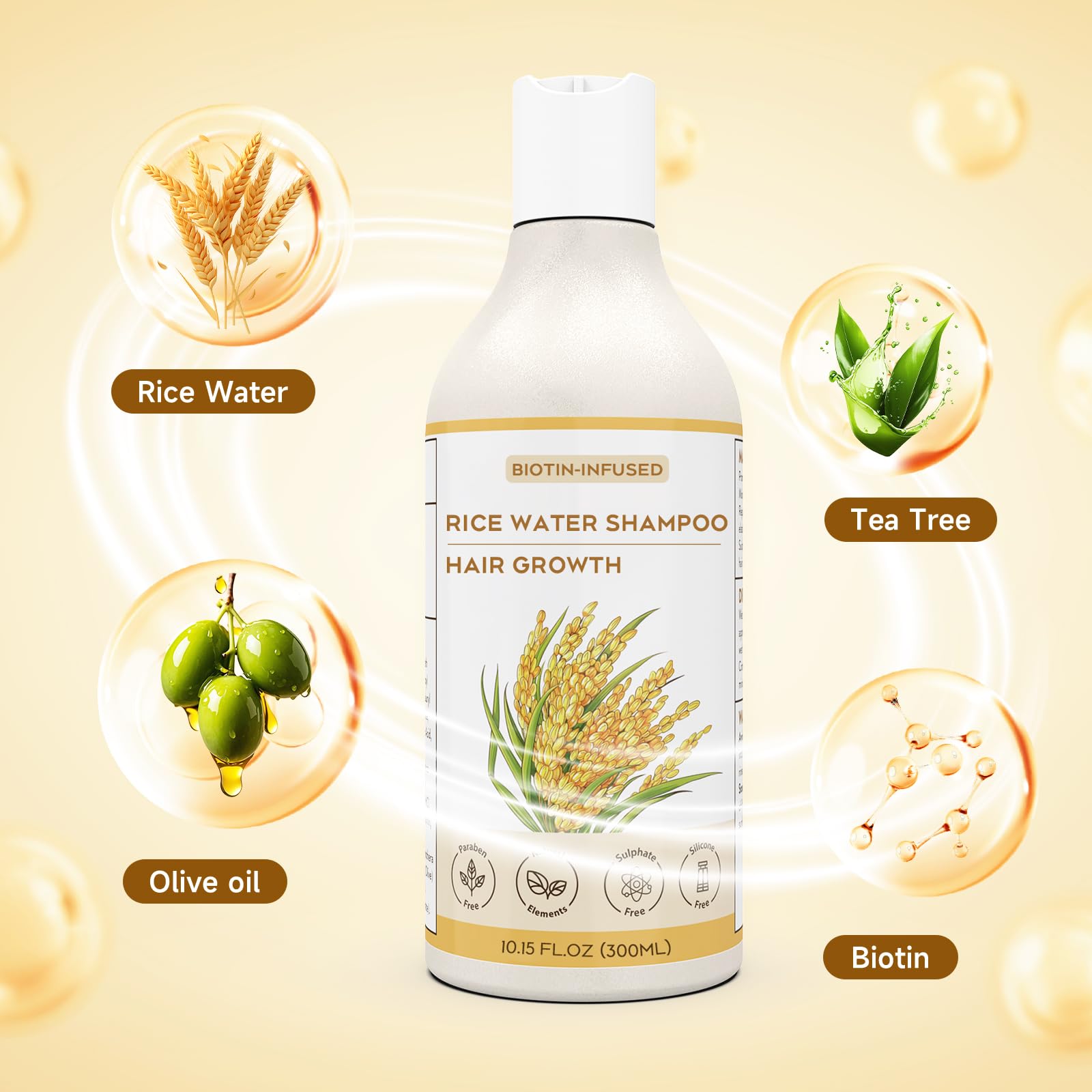 YSKWA Champú Agua de Arroz, cabello húmedo con textura suave