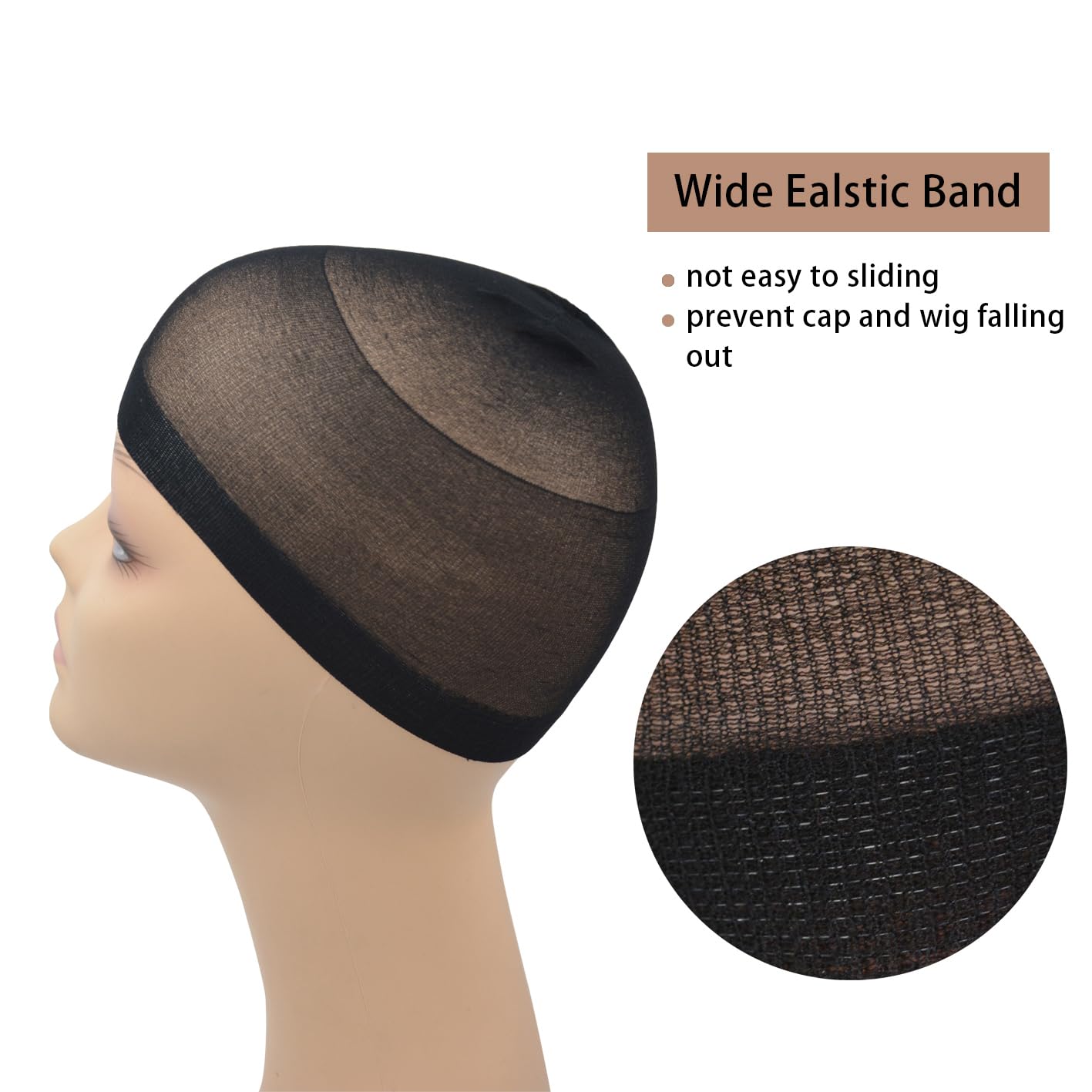 Gorra de nylon elastico negra YTBYT para pelucas, cómodo uso diario