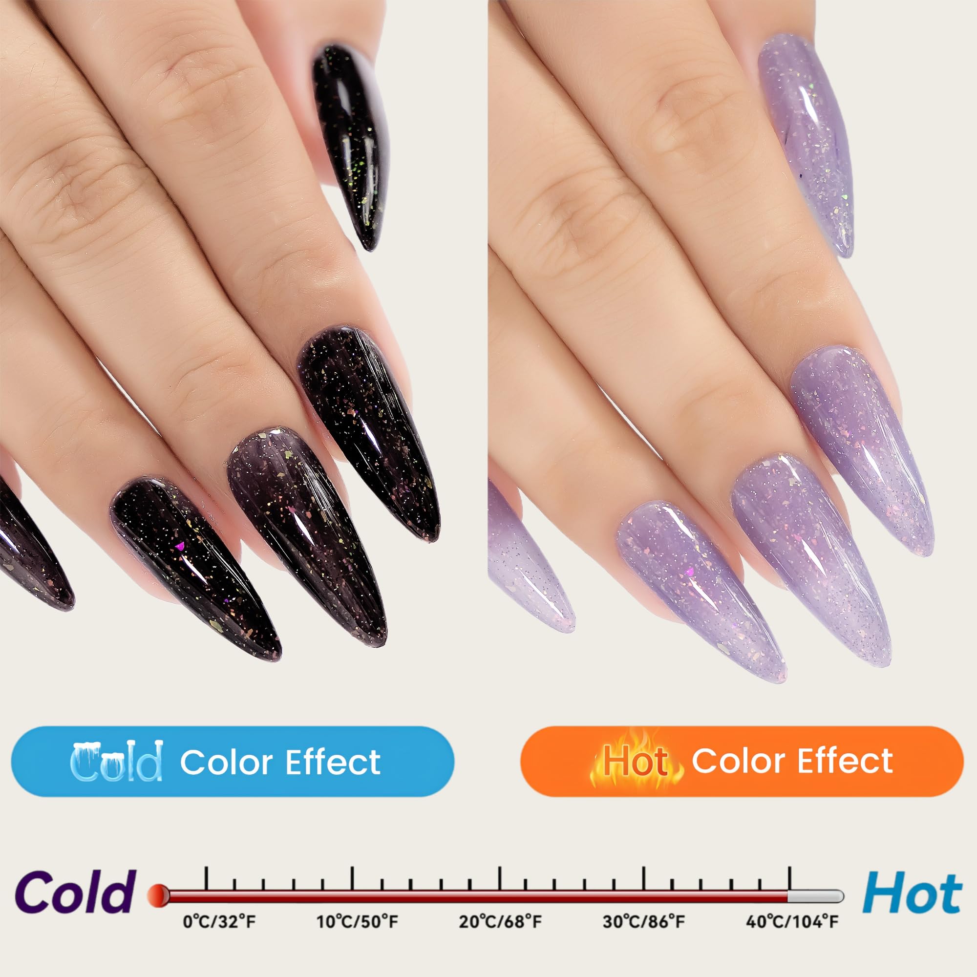 Esmalte termico YTD Likomey con brillo brocado para uñas.