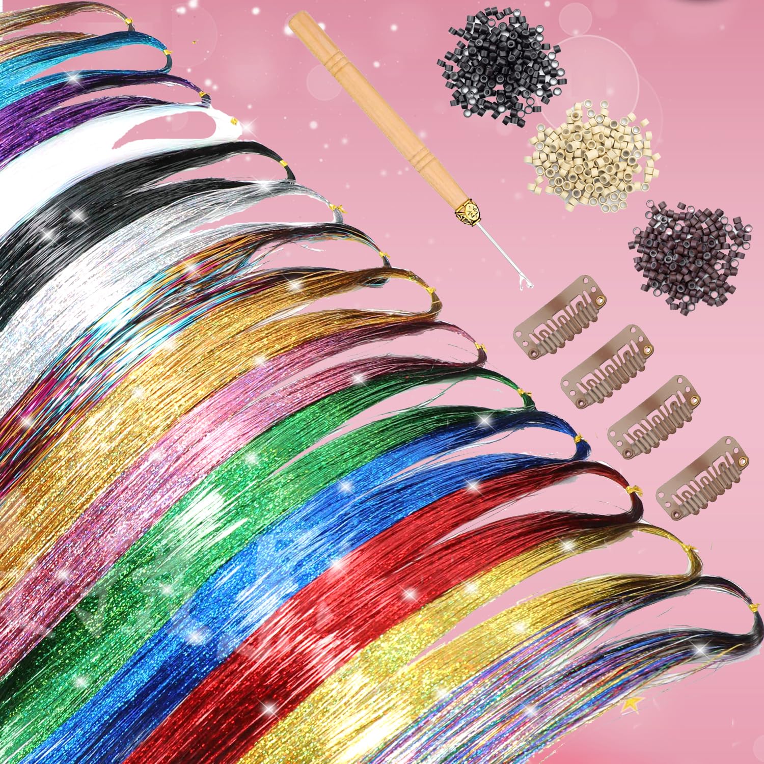 YUBTY tinsel resistente al calor permite estilizar con calor suave.